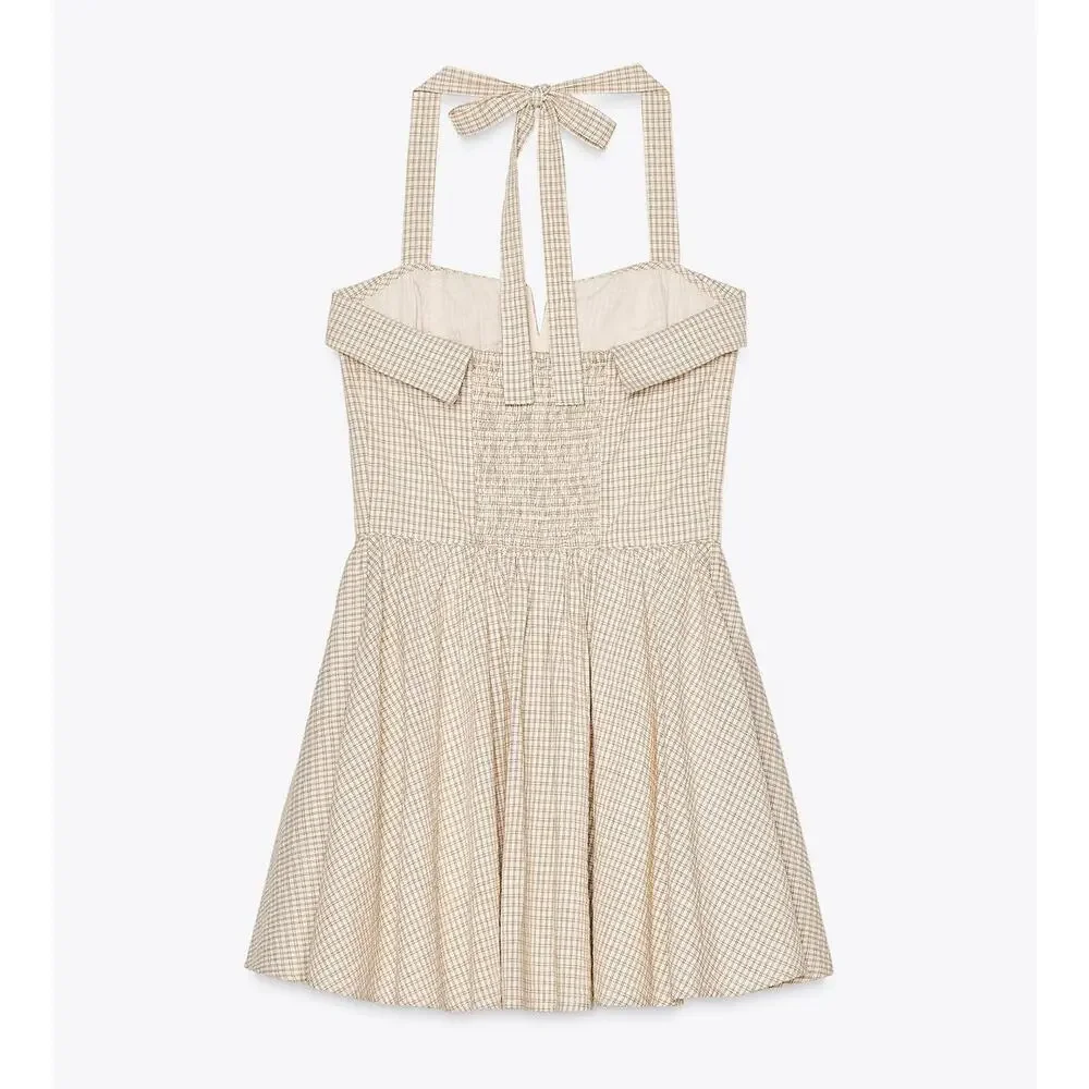 ZARA Textured Halter Mini Dress Blogger Fave Brown M & L NWT - Picture 16 of 16